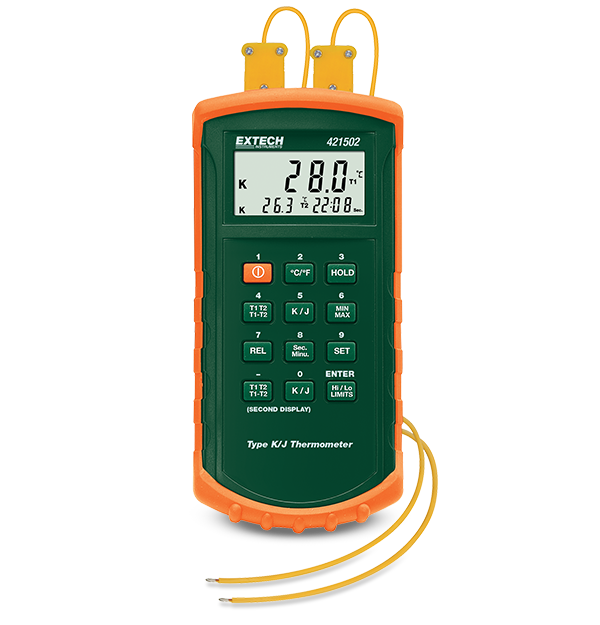 Extech 421502 Type J/K, Dual Input Thermometer with Alarm